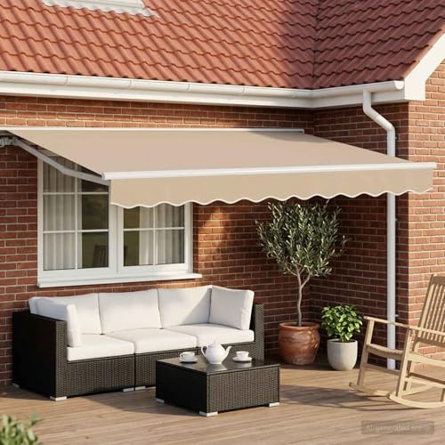 Tenda da Sole Elettrica Estensibile Beige 3x2,5 mt con Struttura Semicassetta, Manovella Manuale e Telecomando, in Tessuto Poliestere con Rivestimento in PU e Verniciato a Polvere