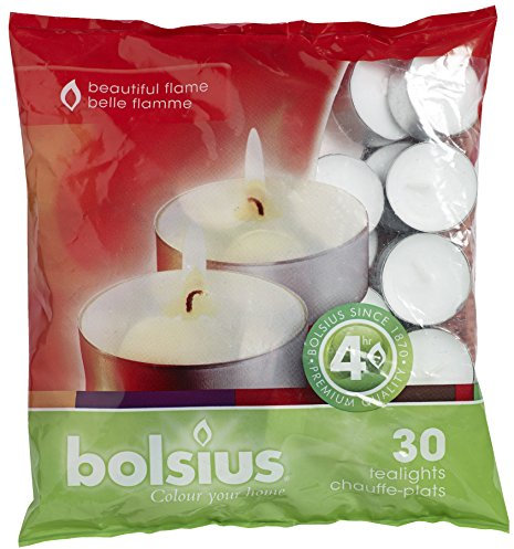 Bolsius Tealight White, Pack of 30, Paraffin Wax, Bag 30, 4x20.5x19.5 cm