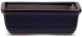 CERTRE - Vase Bonsai rectangulaire en grès, modèle Venise, fabriqué en Italie, couleur bleu foncé (émaillé) | 21 x 7 x 15,5 cm