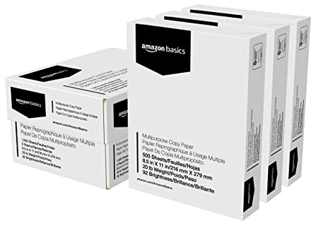 Amazon Basics Multipurpose Copy Printer Paper, 20 lb, 8.5 x 11 Inches, 3 Reams (1,500 Sheets), 92 Bright White for Home Use