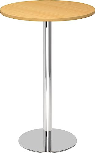 bümö Stehtisch Büro, Bistrotisch rund 80 x 80 cm - Bartisch Buche, Stehtisch Holz-Platte, Säule aus Metall verchromt, Buffettisch, Säulentisch, Partytisch, Thekentisch, Hochtisch, Barmöbel
