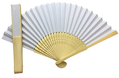 Vruti's White Paper Hand Held Bamboo and Wooden Fan