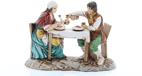 Moranduzzo Mann und Frau am Tisch für Krippe 10 cm Maßstab 1:20 - Unzerstörbare Krippenfiguren - Stil 700', Handbemalt, Offizielles Produkt, Hergestellt in Italien, Bildhauer M. Landi