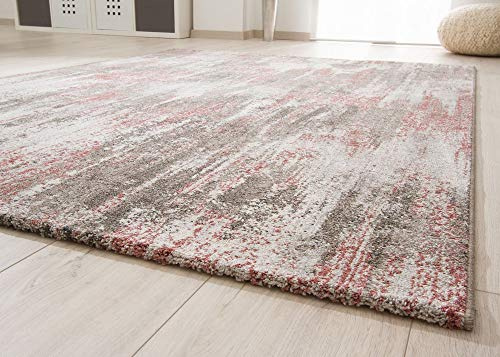 Steffensmeier Kurzflor Teppich Soft Tones | Wohnzimmer | Modern | Ökotex Zertifiziert | Silber Rosa Stripe, Größe: 200x290 cm