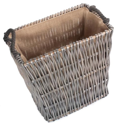 Red Hamper Large Grey Rectangular Wicker Log Basket, Brown, H50 x W56 x D37cm