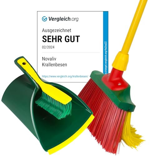Krallenbesen Set 30 cm Holz mit Teleskopstiel mit Kehrgarnitur Schaufel und Handefeger (1, Krallenfeger + Kehrschaufel Set Krallenhandfeger)