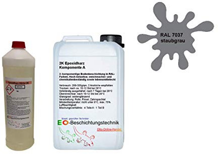 otto-online-handel | 1,25kg Epoxidharz inkl. Härter für bis zu 5 m², 2k Epoxidharz Bodenbeschichtung Innen + Außen, Epoxy Garage KFZ Werkstatt Beton Estrich Bodenfarbe (RAL7037 Staubgrau)