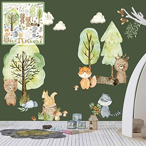 XXL Wandtattoo Woodland Set verschiedene Motive| Kinderzimmer Aufkleber bunt Wanddeko Kindergarten Waldtiere Wald Baum