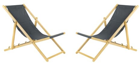 BAS Liegestuhl klappbar aus Holz - 2er Set grau Leichte Klappliege - Faltbare & verstellbare Sonnenliege für Garten, Strand & Balkon - Gartenliege mit Atmungsaktiv Stoffbezug - Mischgewebe