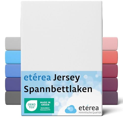 etérea Comfort Jersey Sábana Bajera 200x220cm - 200x220 Oekotex Made in Green - 100% algodón, sábana Bajera de Punto de hasta 25 cm de Alto Blanco