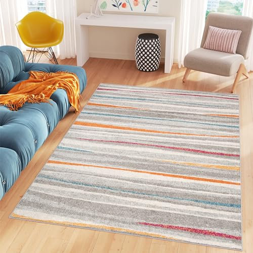 TAPISO Cosmo Teppich Kurzflor Rosa Blau Orange Grau Creme Meliert Streifen Wohnzimmer Schlafzimmer Moderner Design ÖKOTEX 160 x 220 cm