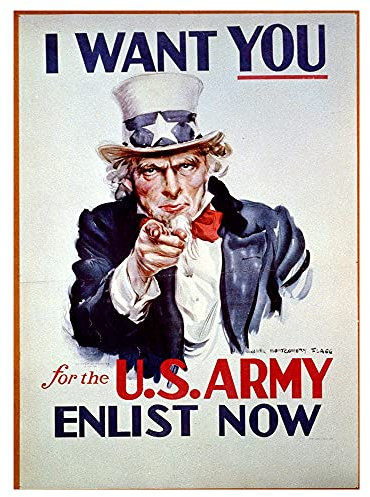 Legendarte Vintage Kriegspropaganda Poster I Want You for U.S. Army - Wanddeko, Canvas cm. 50x70