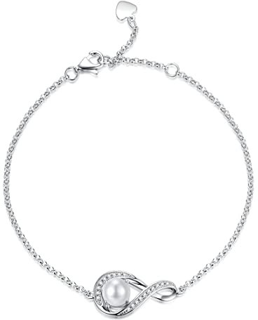 GEMLANTO 925 Sterling Silber Armband Infinity erstellt Perle Juni Geburtsstein Armbänder für Frauen Tochter Graduierung Geburtstag Jubiläum Schmuck Geschenke, Verstellbare Kette 17+1.5+1.5CM