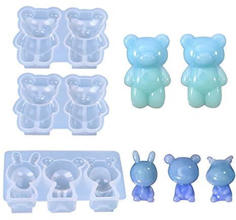 3 Stück 3D-Tier-Harzformen, niedlicher Bär, Silikonform für handgefertigte Seife, Kerzen, Eiswürfel, Süßigkeiten, Fondant, Kuchen, Backen, Cupcake-Topper Dekoration