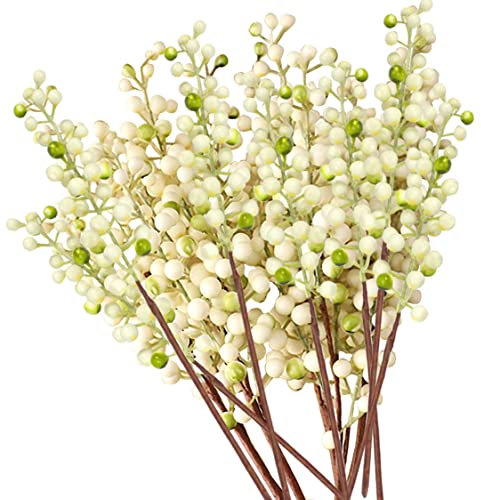 OrgMemory Künstliche Beere, Gefälschte Burgunderbeere, 20 Stück, je 30 cm, Künstliche Beerenstiele für Weihnachten, Blumensträuße, Kranzdekorationen, Heimdekoration (Elfenbein)