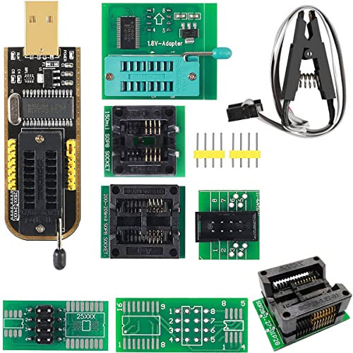 Youmile USB Programmierer CH341A + 1,8V Adapterplatine + SOIC8 Clip + SOP8 150mil 200mil SOP16 300mil Programmieradapter Testbuchse für 24 25 Serie Blitz