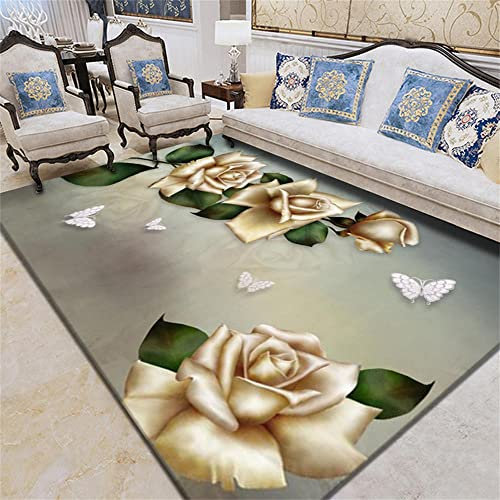 Teppich für Zimmer, Beige, Schmetterling, Blumenmuster, weich, schalldicht, 200 x 250 cm, cremefarben