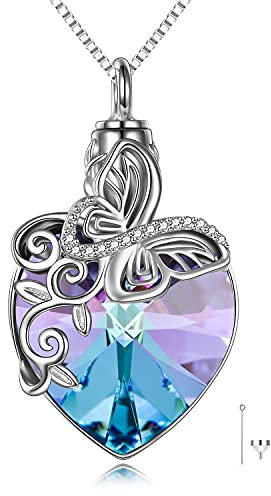 TOUPOP Ashes Necklace for Women Butterfly Urn Necklace for Ashes Sterling Silver Butterfly Pendant Memorial Jewellery with Purple Crystal Cremation Urns Ashes Jewellery Gifts for Women Dad Mum