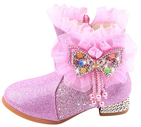 New front Scarponcini Bambina Stivali Bambina Invernali Bambina e Ragazze Carino Stivali da Neve con Tacco Stivali da Principessa Eleganti Blu Rosa Taglie 27-38