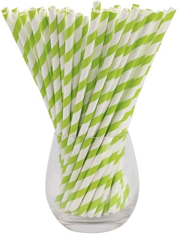 Lot de 2 000 pailles en papier à rayures vertes et blanches 200 x 6 mm