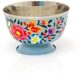 Carousel Home Ketaki Hand Painted Blue Enamelware Dipping Bowl | Round Snack Bowl Dip Bowl Olive Bowl | Stainless Steel Mini Bowl Pinch Bowl