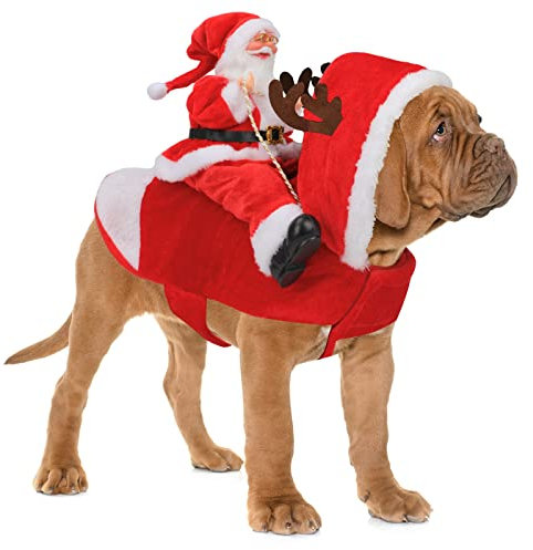 RANYPET Hund Santa Claus Reiten Weihnachtskostüm, Premium Haustier Kleidung Weihnachten Outfit für Kleine Große Hunde Katzen Weihnachtsfeier Anzieh M