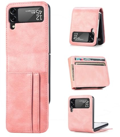 Handyhülle Kompatibel mit Samsung Galaxy Z Flip 4 | Klapphülle Schutzhülle mit Kartenfächer Kompatibel für Galaxy Z Flip 4 | Rosa