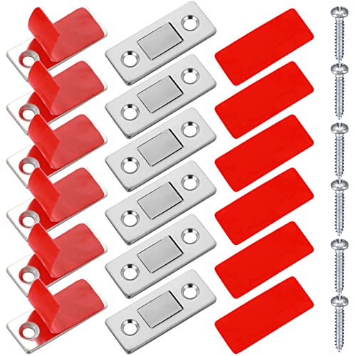 Abeillo 6 Stück Magnetschnäpper für Schranktüren Ultra Dünn Türmagnete Edelstahl, Selbstklebend Schrankmagnete Stark Tür Magnet für Möbel, Türschließer Möbelmagnete für Schiebetüren Fenster