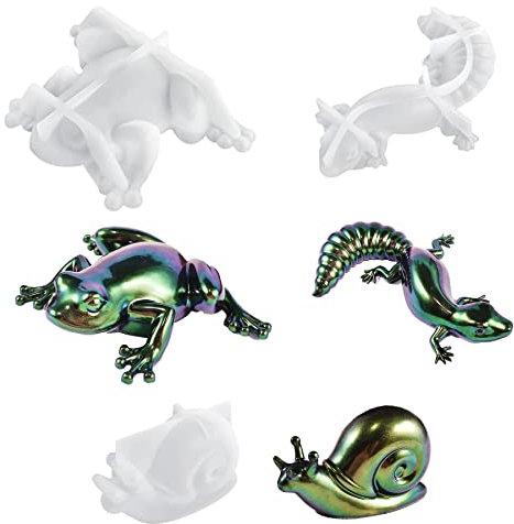 Allazone 3 PCS Moule en Résine 3D en Forme D'animaux, Lézard Moulle Resine Epoxy, Grenouille Bijoux Moule Silicone Resine Epoxy Escargot pour Bureau Mural, Décoration Intérieure