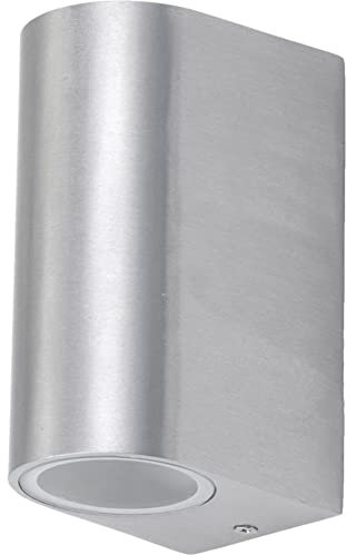Novatool Wandleuchte I Aluminium IP44 I Silber I 2x GU10 I 9,4x6,5x14,5 cm I Außenlampe Außenleuchte Garten Wandlampe Wandstrahler Außen Außenbeleuchtung Lampe Außenbereich Lampe außen Wand
