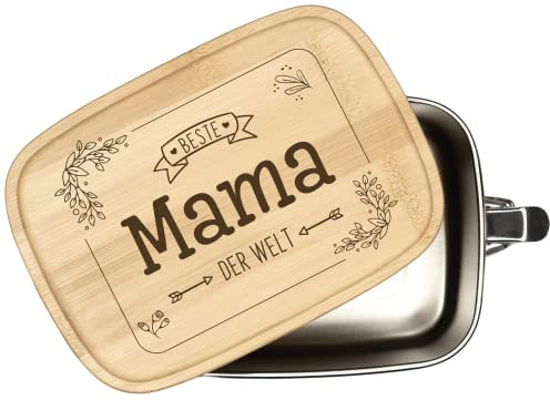 Tassenbrennerei Brotdose - Beste Mama der Welt - 1000ml Edelstahl mit Bambusdeckel mit Gravur - Geschenk für Mutter (Mama)