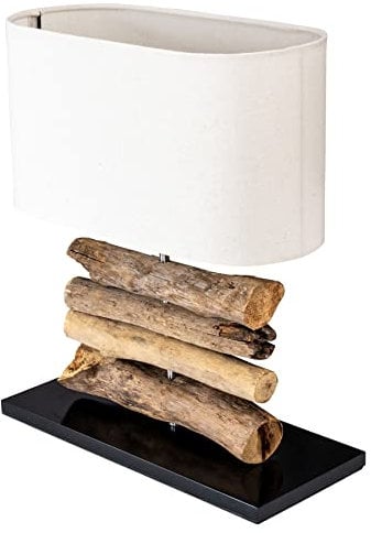 levandeo Tischlampe aus Treibholz H42cm Weiß Braun Leuchte Lampe Nachtlicht Holzlampe Tischdeko Design Unikat