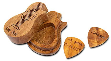 Kaululu Personalisierte Plektren mit Namen Gravur Holz Plektrum Box Case Holder Collector Geschenk für Valentinstag Weihnachten Geburtstag Gitarrist