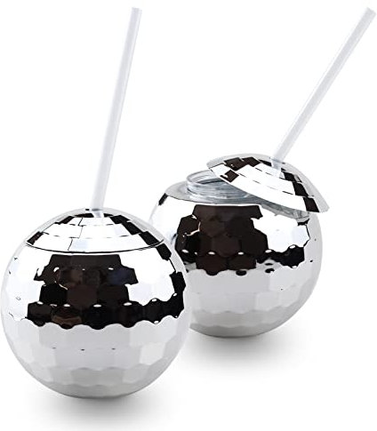 Towjaw 2Pcs Disco Ball Cups(20oz)-1970s Silver Disco Ball Drinking Cup,Disco Ball Cups with Straws and Lid for Party,Disco Ball Tumbler Cocktail Cup for Bachelorette Party Decorations