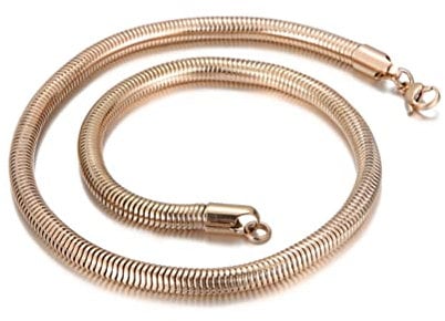 HIJONES Stainless Steel Snake Chain Necklace for Men Women, Round Herringbone Snake Chain Necklace Solid Jewellery Rose Gold 6mm 60CM