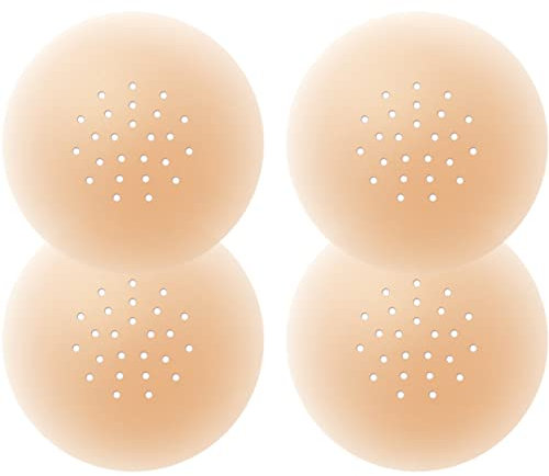 Gmumu Atem Nipple Covers, Selbstklebende Nipple Pads mit Design ohne Kleber in der Mitte Wiederverwendbar aus Silikon Aufkleber Nippelabdeckungen, 8cm (Beige, 2)