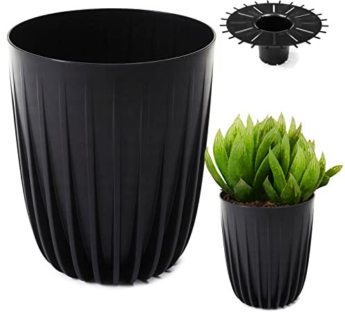 Konzept 11 Pot de fleurs haut de 14 cm de diamètre, grand pot de fleurs pour l'extérieur, balcon, cache-pot avec insert, noir