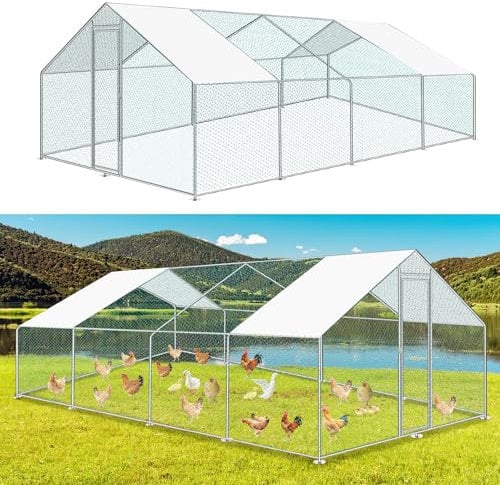 Ikodm Hühnerstall Freilaufgehege XXL 3x8x2m mit Schloss, Tiergehege Verzinkter Stahl Hühnerhaus Freigehege Outdoor Geflügelstall, für Hühnerkäfig Kleintiere