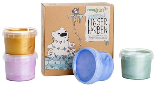 neogrün KRISTALL-FINGERFARBEN 4er Set MIKA - Bio-zertifizierte, Funkelnde-Fingermalfarbe - Vegan - mit Glitzereffekt aus natürlichen Zutaten