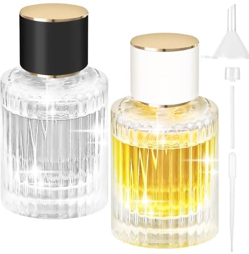 Ysimple 2 botellas de perfume redondas de 50 ml, atomizador de perfume recargable, botella vacía de vidrio transparente portátil, atomizador de niebla fina para viajes, reemplazo de perfume