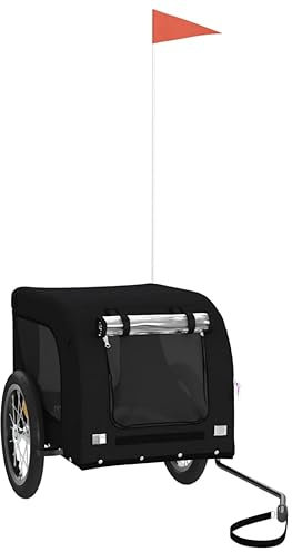 vidaXL Fahrradanhänger für Hunde, Hundeanhänger mit Reflektoren Flagge, Hundetransporter Maximale Belastbarkeit 45kg, Schwarz Oxford-Gewebe Eisen