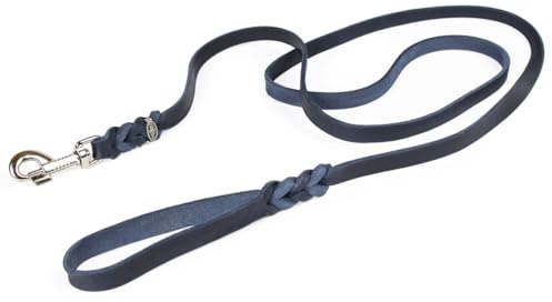 CopcoPet - Hundeleine Blau 1,35 m x 12 mm aus hochwertigem Rindsleder - Weiche Fettlederleine mit Chrom Karabiner - Geflochtene Führleine für Hunde - Hunde Zubehör 100% Handmade in Germany