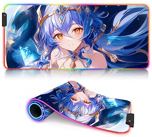 XL Grand Tapis de Bureau LED Genshin Impact RGB Tapis de Souris Layla décor de Bureau Ordinateur Portable Clavier Tapis Personnage de Jeu 7 Farben und 12 -Modus (35x60cm)