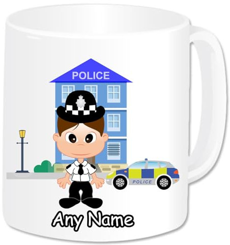 GOPERSONALISED Police Gifts - Personalised Female Police Mug - Ceramic Cup Policewoman Graduation Retirement Passing Out Police Officer Gifts for Women (Brown Hair)