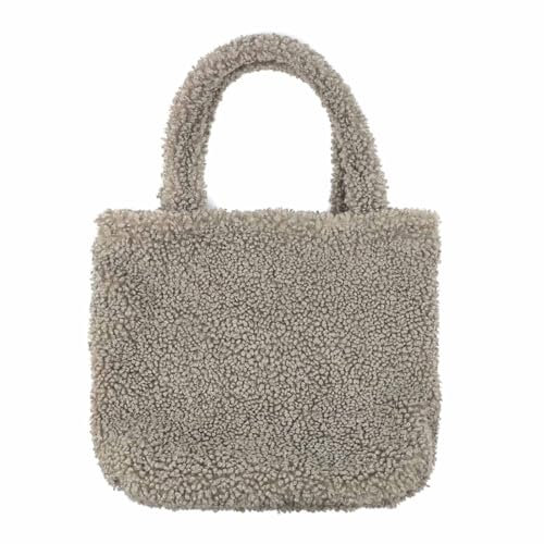 ITALYSHOP24 Made in Italy Damen Teddyfell Tasche Shopper Tote Bag Handtasche Plüsch Schultertasche Teddytasche Pelz Damentasche Felltasche Wintertasche Taupe