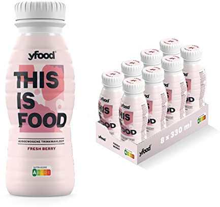 yfood Drink Fresh Berry - 8 x 330 ml für unterwegs & stressige Tage - vollwertig & ready-to-drink mit 22 g Protein, 26 Vitamine und Mineralstoffe - inkl. 2,00 € Pfand