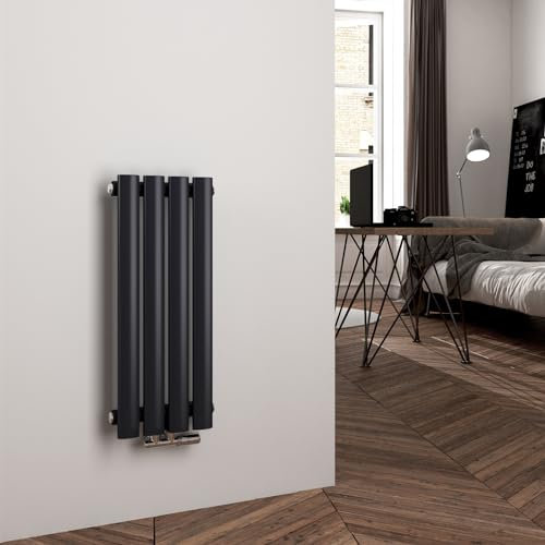 EMKE Oval Heizkörper Klein 600x240mm, Vertikal Heizkörper Einlagig Röhrenheizkörper Mittelanschluss Heizung Schwarz 177W