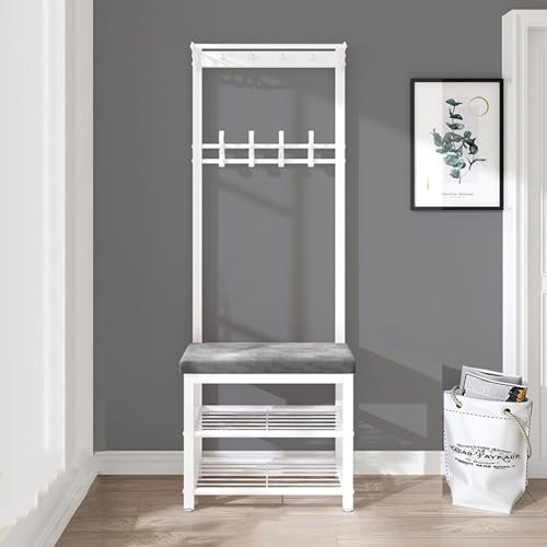 KIYIYDMM Meuble D'entrée Porte-Manteau, Portemanteau avec Banc à Chaussures, Armature Métallique, Vestiaire ​pour Votre Petit Appartement Un Petit Espace