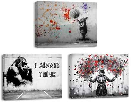 Piy Painting Cuadros en Lienzo, Estilo Graffiti Cuadros Decoracion Salon Modernos Arte Callejero Lienzos Decorativos con Marco Incorporado para Cocina Comedor Dormitorio 40x30cm 3panel