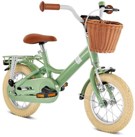 PUKY YOUKE Classic 12 | Kinderfahrrad ab 3 Jahre | Kinderfahrrad 12 Zoll | Ab 3 Jahren | Retro Fahrrad für Kinder mit Korb & Rücktrittbremse | Höhenverstellbar | Made in Germany | Retro Green
